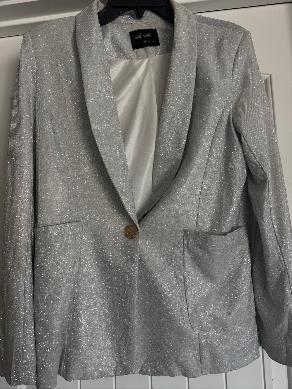 Metallic Silver Glitter Single-Button Blazer